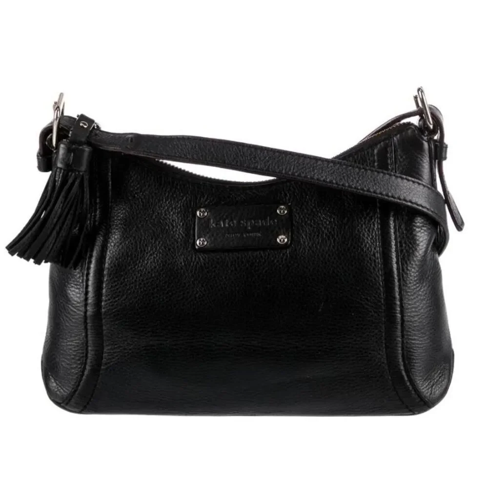 Kate Spade New York Black Pebbled Leather Crossbody Bag Tassel Purse